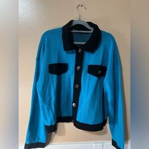 New York & Company Teal and Black Knit Jacket